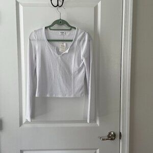 Cotton On White Willa Waffle Long Sleeve Top Size M